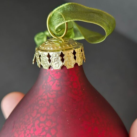 Frontgate Red Crackle Glass Christmas Ornaments Set Of 2 Matte Ball Teardrop 4" - Picture 3 of 6